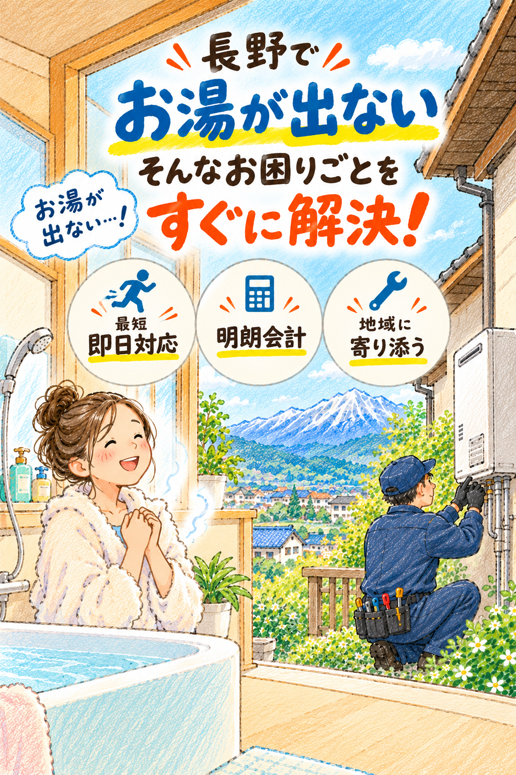 長野でお湯が出ない そんなお困りごとをすぐに解決！ 最短即日対応／明朗会計／地域に寄り添う